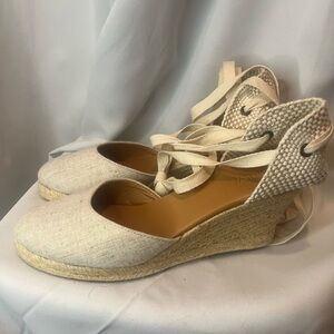 J. Crew Cream Espadrille Wedges with Ankle Ties